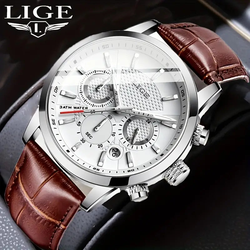 LIGE Luxury Quartz Watch – Creative Three-Eye Dial, Waterproof, Multi-Color Design