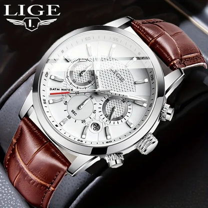 LIGE Luxury Quartz Watch – Creative Three-Eye Dial, Waterproof, Multi-Color Design