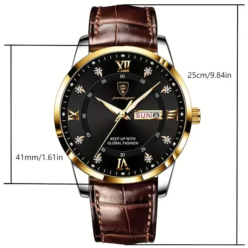 Bold Golden Men’s Watch with Day/Date/Week Display
