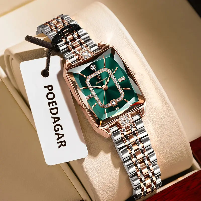 Waterproof Ladies Square Quartz Watch – Elegant Stainless Steel Design