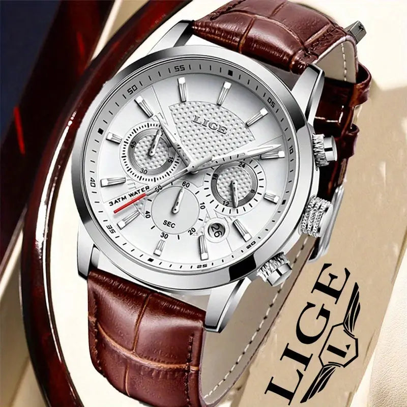 LIGE Luxury Quartz Watch – Creative Three-Eye Dial, Waterproof, Multi-Color Design