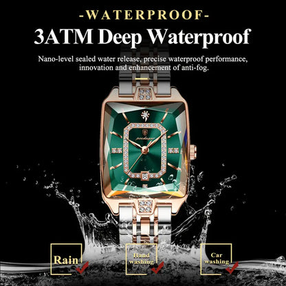 Waterproof Ladies Square Quartz Watch – Elegant Stainless Steel Design