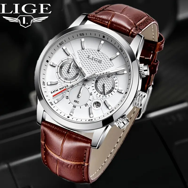 LIGE Luxury Quartz Watch – Creative Three-Eye Dial, Waterproof, Multi-Color Design