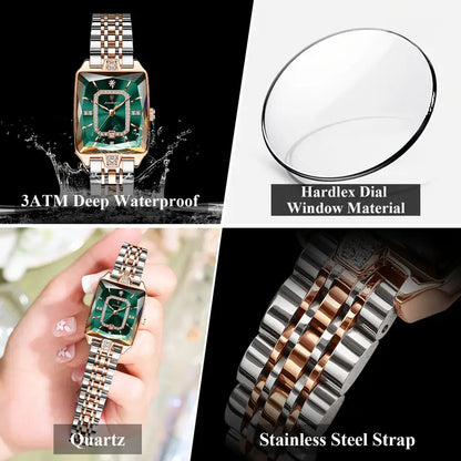 Waterproof Ladies Square Quartz Watch – Elegant Stainless Steel Design