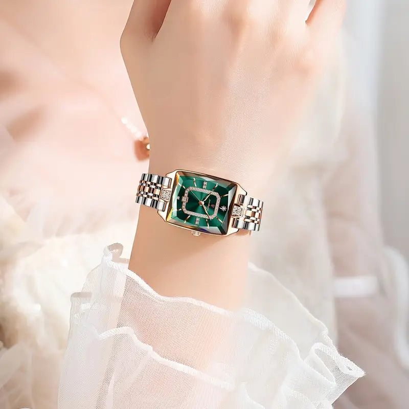 Waterproof Ladies Square Quartz Watch – Elegant Stainless Steel Design