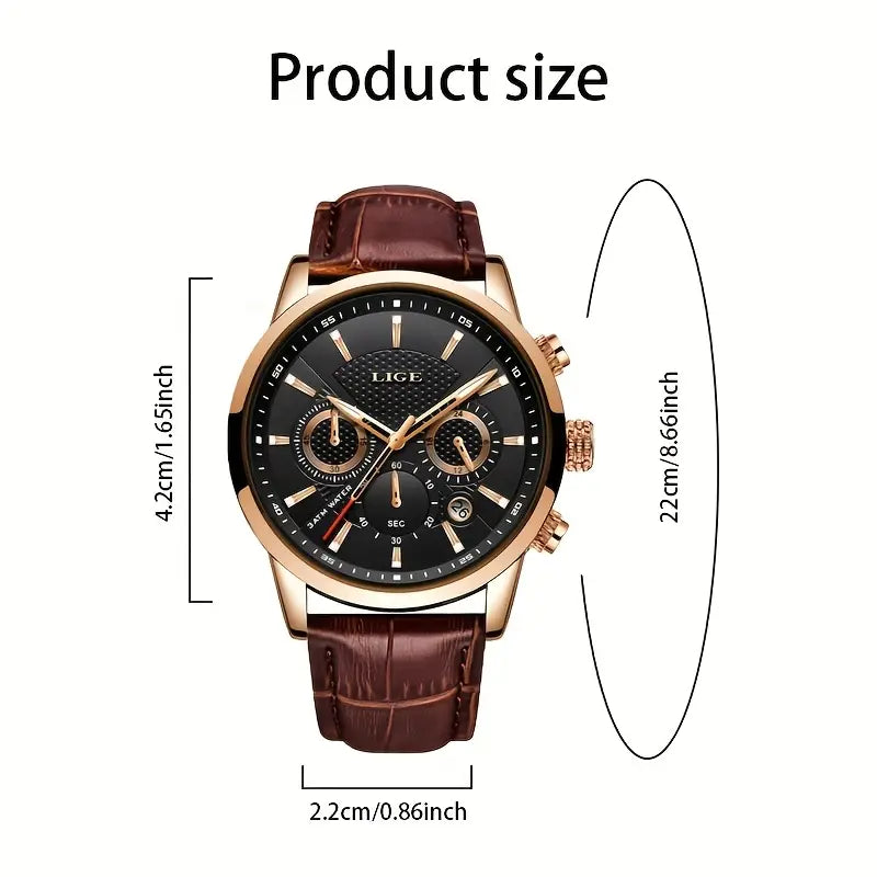 LIGE Luxury Quartz Watch – Creative Three-Eye Dial, Waterproof, Multi-Color Design