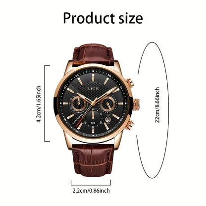 LIGE Luxury Quartz Watch – Creative Three-Eye Dial, Waterproof, Multi-Color Design