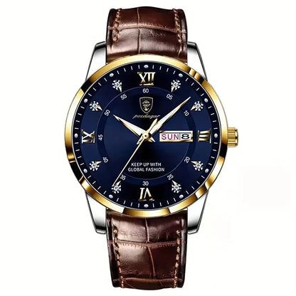 Bold Golden Men’s Watch with Day/Date/Week Display