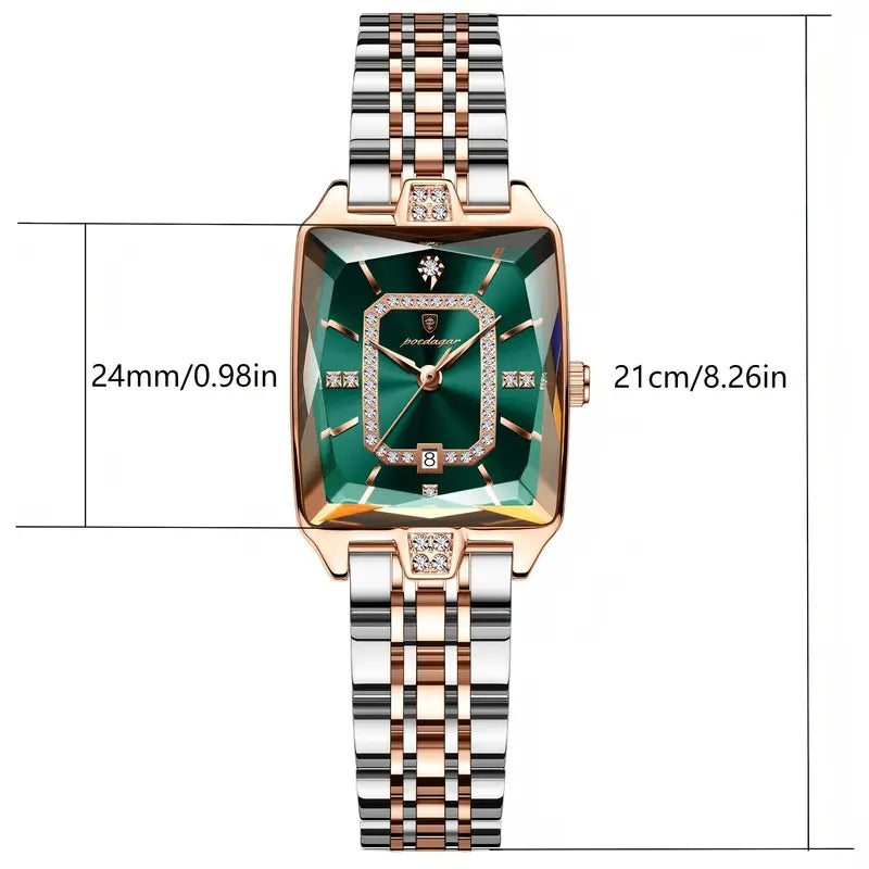 Waterproof Ladies Square Quartz Watch – Elegant Stainless Steel Design